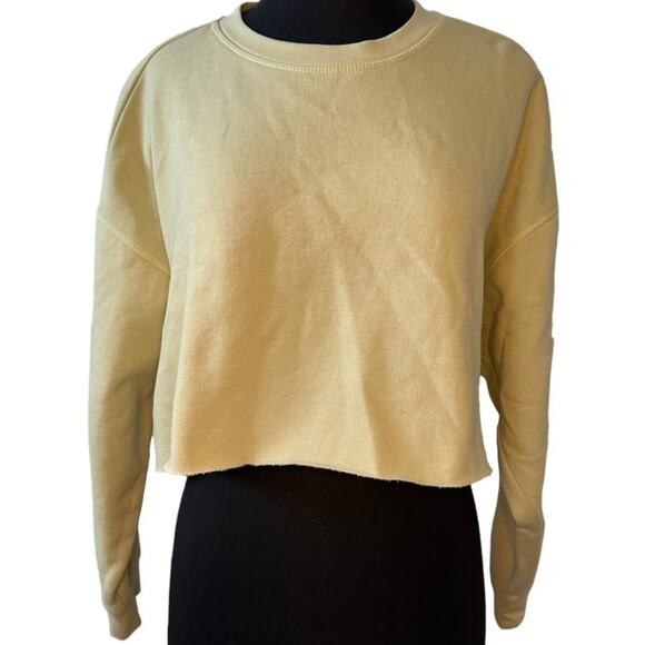 WeWoreWhat Cropped Crewneck Activewear Sweatshirt Raw Hem Zwy Hay Yellow Size L - Picture 2 of 11